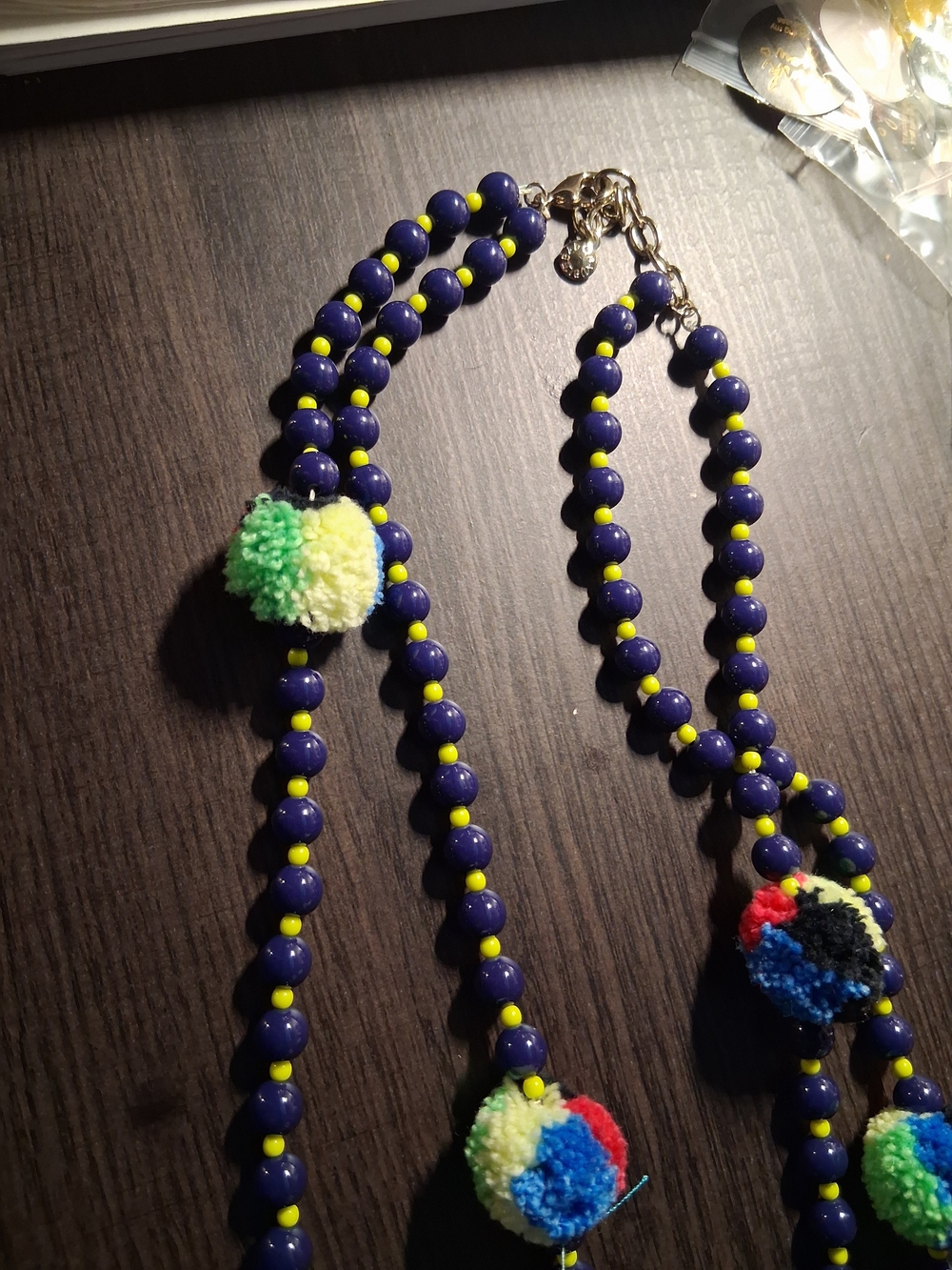 Source Unknown Navy Blue Beaded Necklace with Multicolor Pom-Poms - Picture 6 of 7